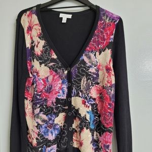 Sequinned front floral knit cardigan, L